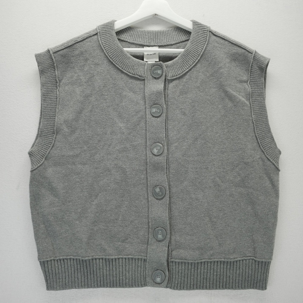 Maeve Gray Wool Blend Button Front Sweater Vest Cardigan OB2270165 Womens L